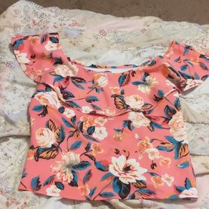 Womens XL Floral 2 Piece Shirt/Skirt